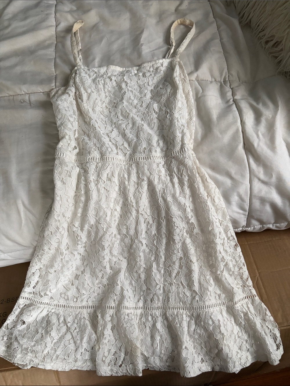 Hollister White Lace Mini dress with Spaghetti Straps